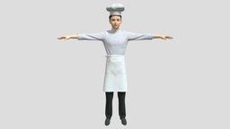 Chef body, face, hat, full, european, restaurant, people, hd, photorealistic, chef, cook, kitchen, anatomical, muscular, athletic, overlap, character, man, human, male, polygon