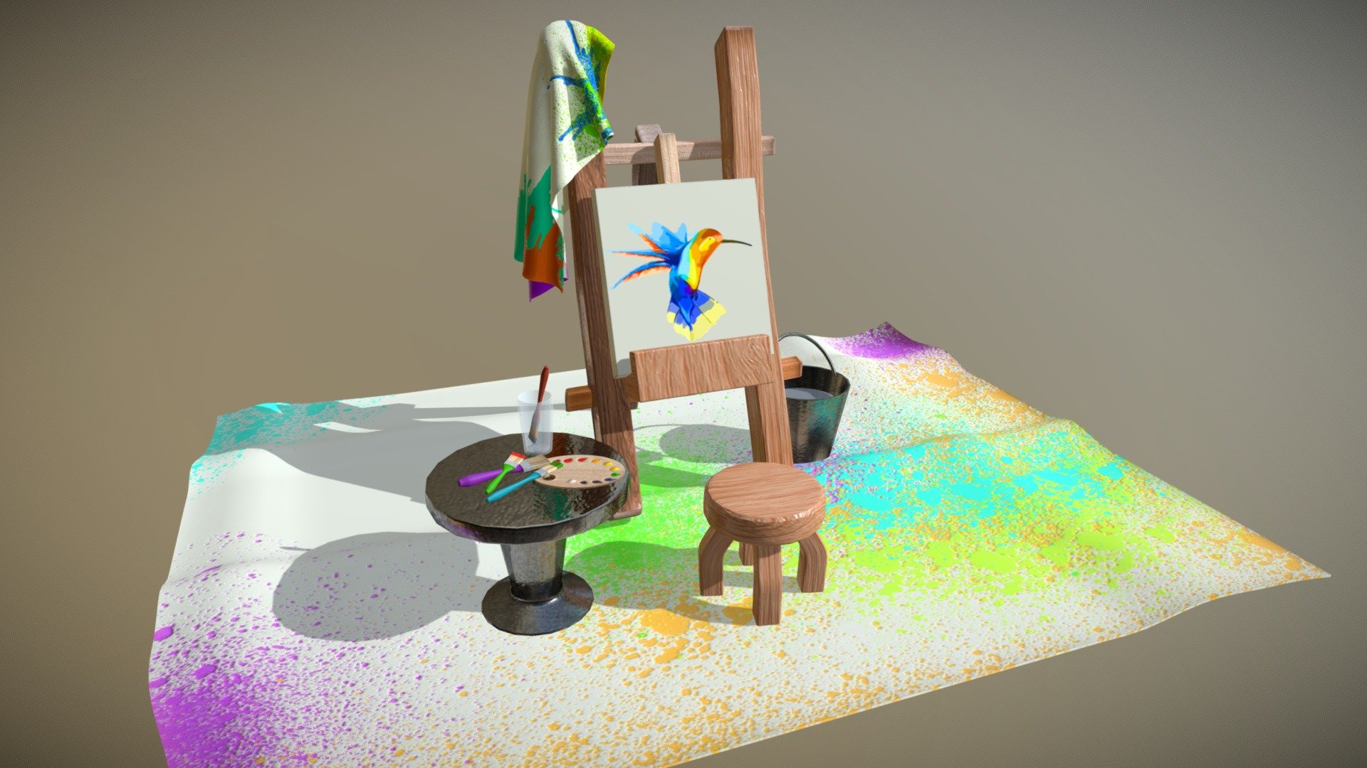 Just a fun styalised Art studio Diorama - Paint_studio - 3D model by rboag1 3d model