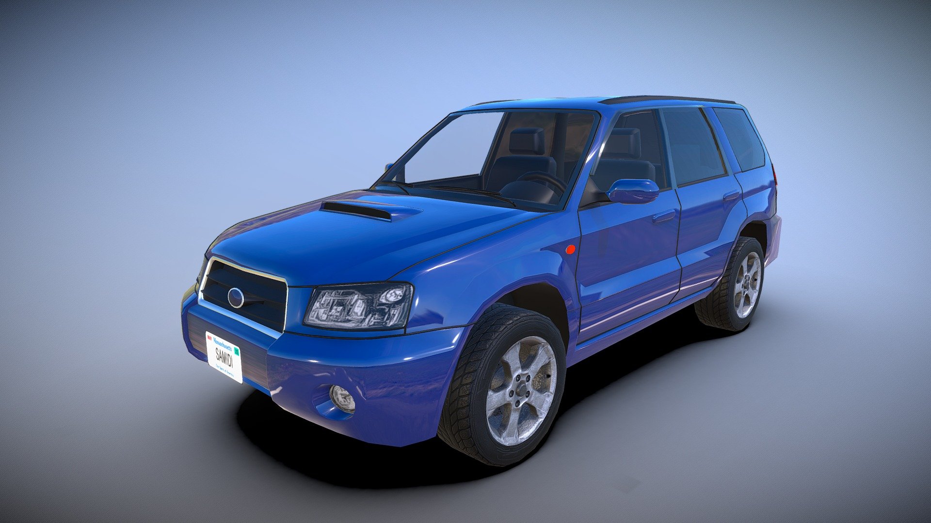 Low Poly model ready for use in Unity, UE (direction,transform,normals, tris).
* Body 17k tris, 10k vert
* Wheels 6k tris, 3.5 vert
* Interior 8k tris, 4k vert

Separated wheels, interior, steering wheel, index dashboard, whashers

For all questions contact cachetf@gmail.com - Subaru Forester SG 03-08 - 3D model by Samidi (@cachetf) 3d model