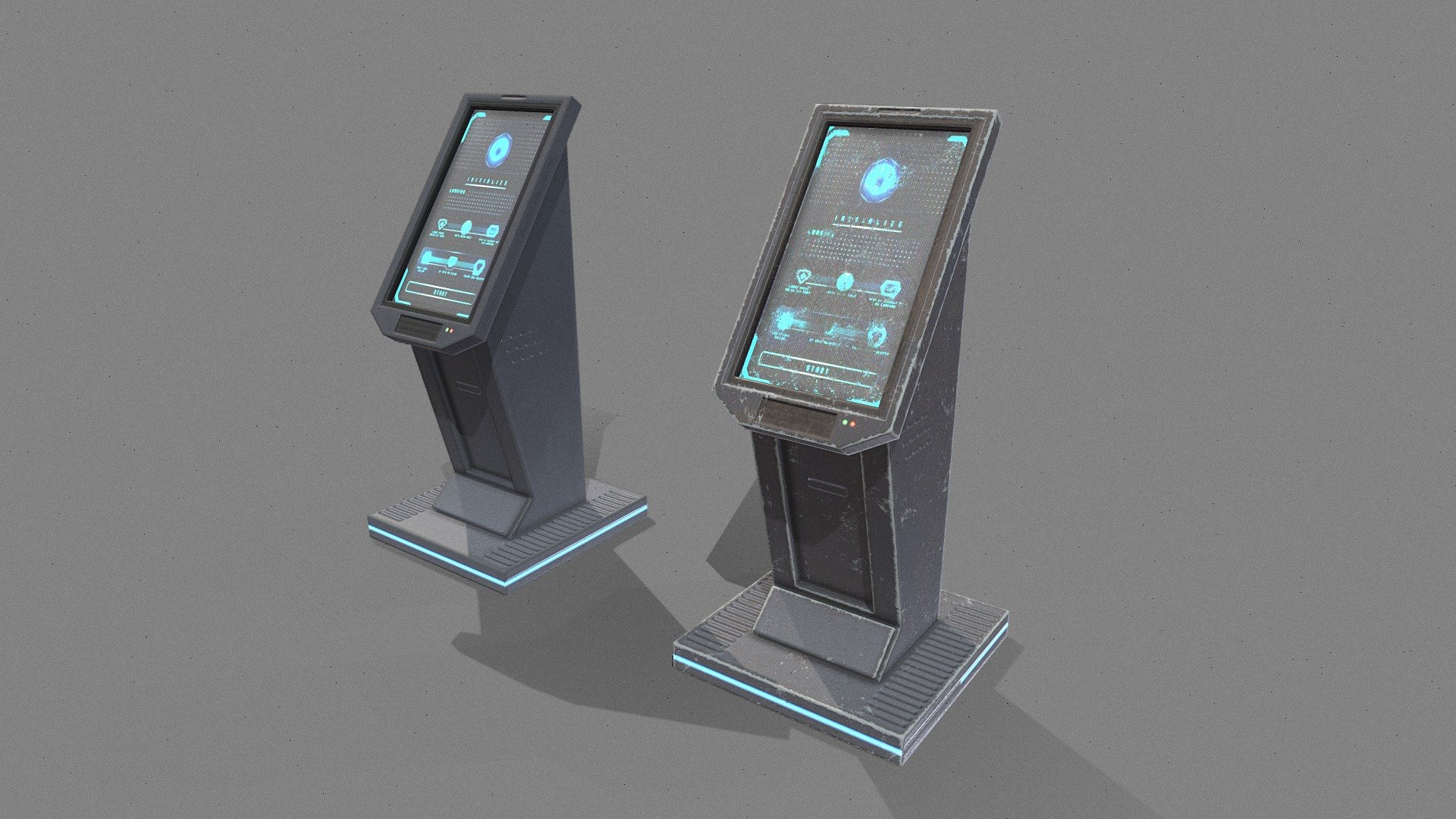 A pair of scifi control panels.  One is clean and the other is worn with a distorted screen.  Handy props for any scifi environment. 

PBR textures @4k - Scifi Control panels - Buy Royalty Free 3D model by Sousinho 3d model
