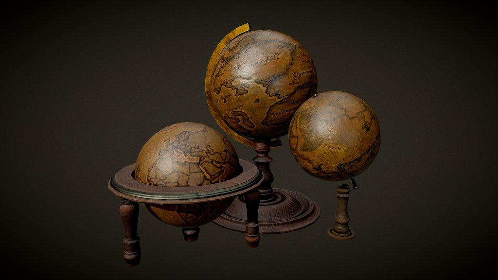Three globes that I plan to use in a small scene soon. (:

The scene is from http://www.homedit.com/tips-to-steampunk-your-home/
Image 5. 

Three references inside. ;L - Victorian Globes - 3D model by Jake Taylor (@zerlupus) 3d model