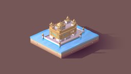 Cartoon Lowpoly Golden Temple Amritsar Landmark