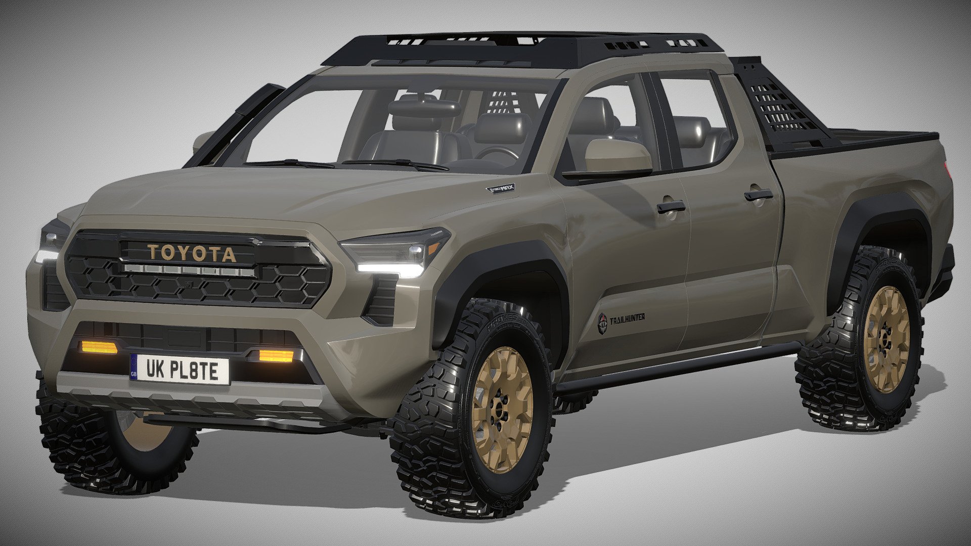 Toyota Tacoma Trailhunter 2024

https://www.toyota.com/upcoming-vehicles/tacoma/

Clean geometry Light weight model, yet completely detailed for HI-Res renders. Use for movies, Advertisements or games

Corona render and materials

All textures include in *.rar files

Lighting setup is not included in the file! - Toyota Tacoma Trailhunter 2024 - Buy Royalty Free 3D model by zifir3d 3d model