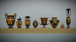 Low Poly Grecian Pots greek, ancient, pot, prop, pottery, vessel, clay, grecian, gameasset