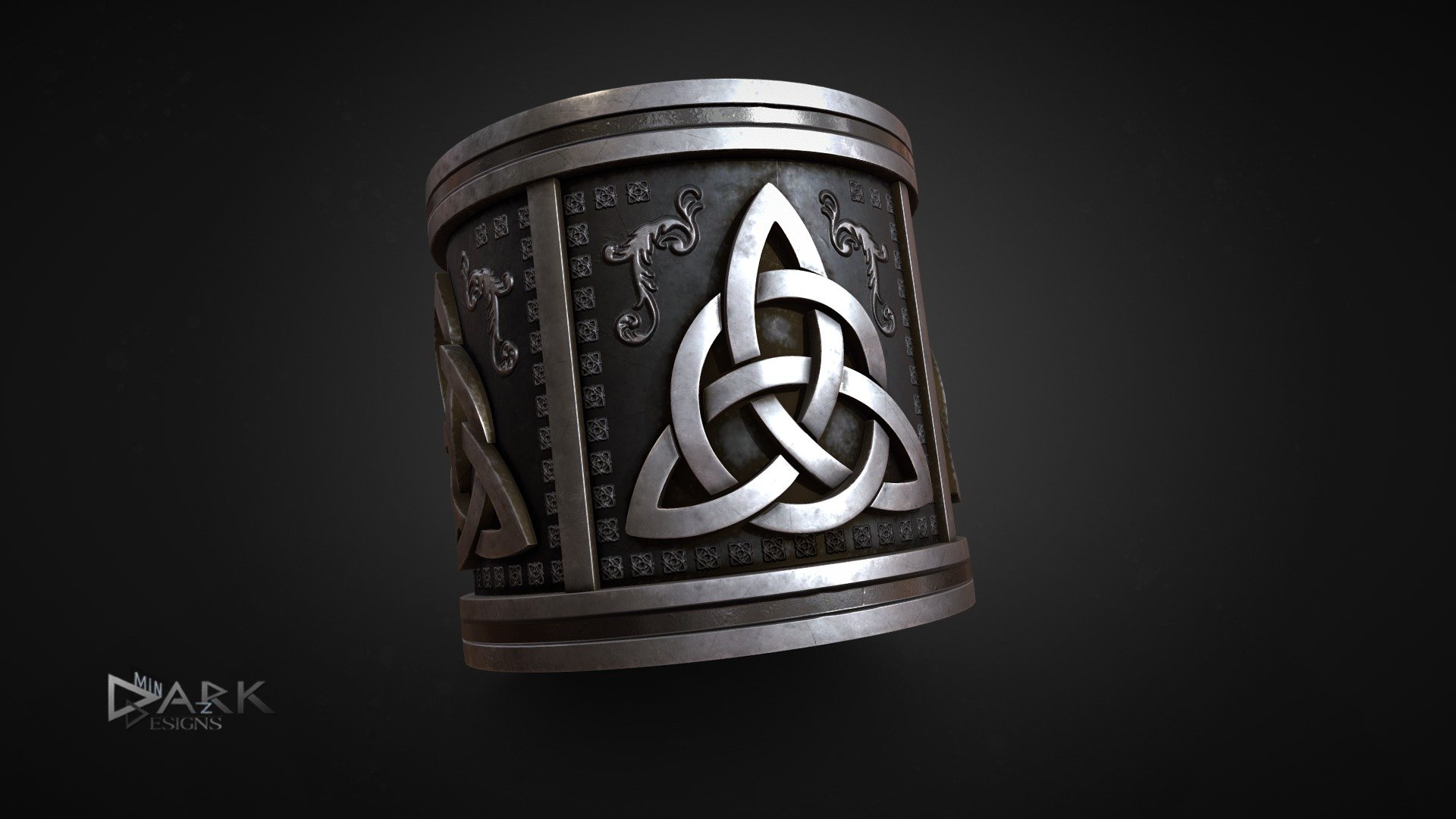 Forged in the depts of Hellheim, by Brokkr and Eitri themselves. 
Or more accurate by me on a monday afternoon. 

Based on a popular viking symbol. check out https://sketchfab.com/3d-models/viking-ring-modeling-stages-7df7dd3fdaae4314a5aca8a1fe2d693a for the modling stages - Viking Ring - Alternative - 3D model by dark-minaz 3d model