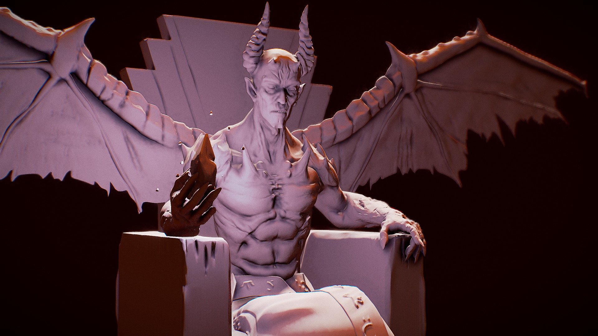 Here it is my entry for the Demons and angels challenge. Really enjoyed it sculpting this one. Throughout the whole thing I had Lucifer in mind, although not sure if it is him in the end. Anyway, thanks! 


AngelsAndDemonsChallenge - Demon and the throne - Buy Royalty Free 3D model by Babou (@jukkathewalrus) 3d model