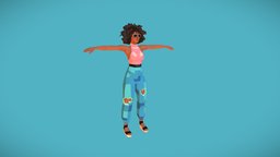 Young  Black Woman Low-Poly Art Style modern, people, fashion, women, rig, young, 3ds-max, afro, afroamerican, character, unity, low-poly, cool, lowpoly, city, rigged, 