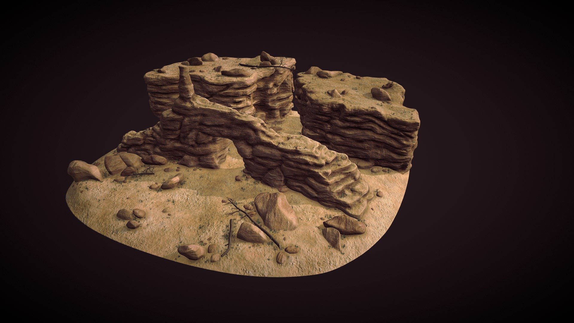 Coyote desert terrain, with 3 elevations, stones, grass and plant details - TERRAIN 003 - Buy Royalty Free 3D model by pixol3d 3d model