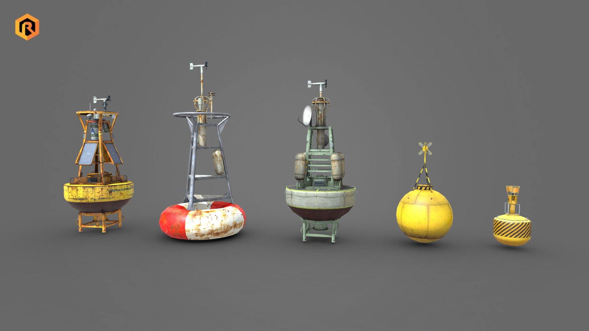 Low-poly 3D model collection of 5 ocean buoys. There are some meteorological buoys and some common buoys.

Models are best for use in games and other VR / AR, real-time applications such as Unity or Unreal Engine.

Collection includes:




Ocean Buoy 1 - 2048x2048 diffuse, 3000 Triangle, 1890 Vertices

Ocean Buoy 2 - 2048x2048 diffuse, 2596 Triangles, 1500 Vertices

Ocean Buoy 3 - 2048x2048 diffuse, 3800 Triangles, 2284 Vertices

Ocean Buoy 4 - 1024x1024 diffuse, 1155 Triangles, 661 Vertices

Ocean Buoy 5 - 1024x1024 diffuse, 1490 Triangles, 889 Vertices

Models info:




Each model is one mesh.

Models are completely unwrapped.

Models are fully textured with all materials applied.

Lot of additional file formats included (Blender, Unity, Maya etc.)

More file formats are available in additional zip file on product page.

Please feel free to contact me if you have any questions or need any support for this asset.

Support e-mail: support@rescue3d.com - 5 Ocean Buoys Collection - Buy Royalty Free 3D model by Rescue3D Assets (@rescue3d) 3d model
