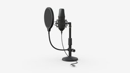 Cardioid microphone with stand USB music, studio, sound, broadcast, equipment, audio, record, mic, professional, show, microphone, voice, concert, 3d, pbr, technology, radio, cardioid