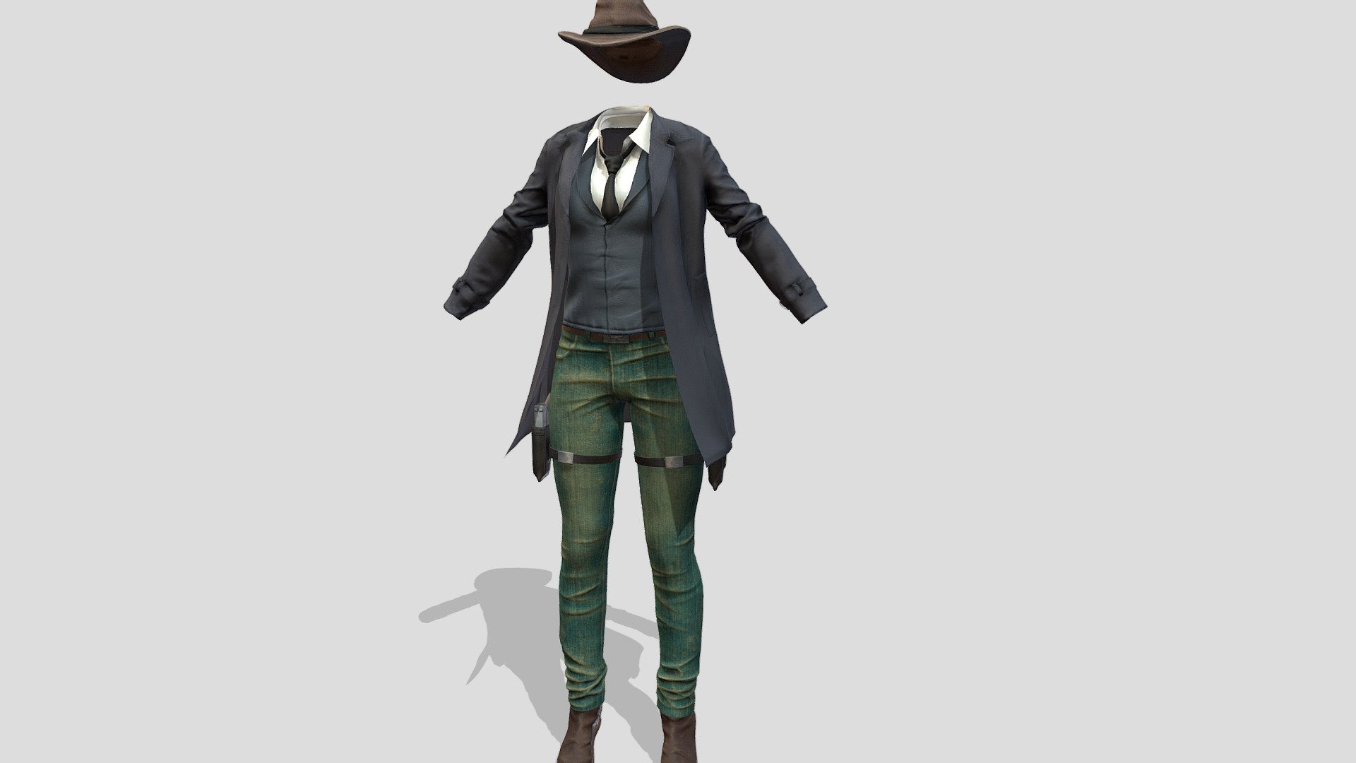 Coat Vest Shirt Pants Boots Hat

Can be fitted to any character

Clean topology

No overlapping smart optimized unwrapped UVs

High-quality realistic textures

FBX, OBJ, gITF, USDZ (request other formats)

PBR or Classic

Type     user:3dia &ldquo;search term