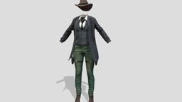 $AVE Full Female Western Outfit hat, full, shirt, vest, high, west, jacket, leg, wild, pants, coat, cowboy, western, american, dress, shoes, tie, boots, combat, old, heels, costume, cowgirl, outfit, duster, wear, sherif, denim, roleplay, character, girl, pbr, low, poly, female, gun, holsters