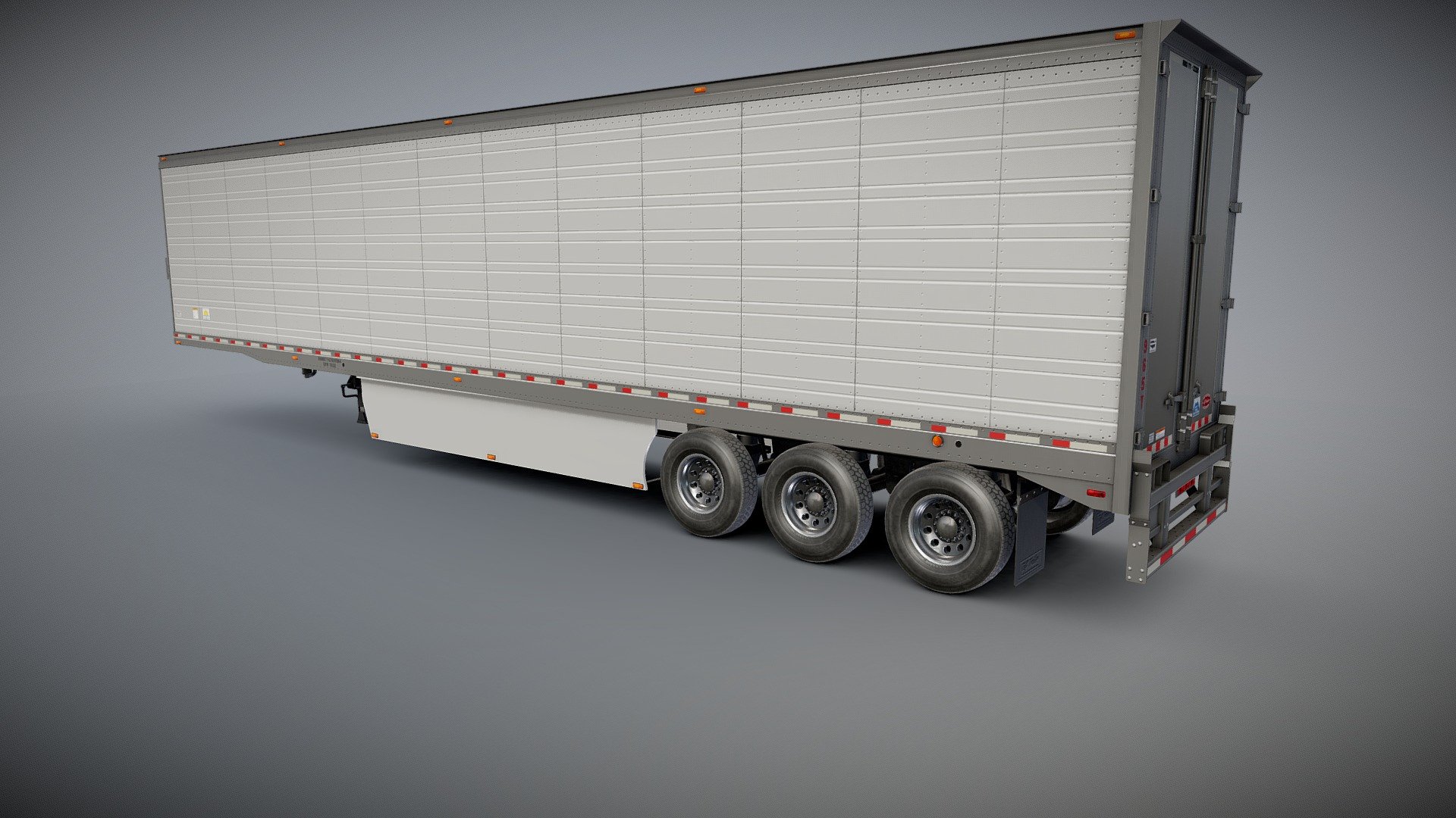 Refrigerated Trailer game ready model.

Full textured model with clean topology.

Full model - 49895 tris 29491 verts.

High detailed rims and tires, with PBR maps(Base_Color/Metallic/Normal/Roughness.png2048x2048 )

Original scale. Trailer lenght 19.2m , 3.15 , height 5.12m.

Model ready for real-time apps, games, virtual reality and augmented reality.

Asset looks accuracy and realistic and will be a good part of your project 3d model