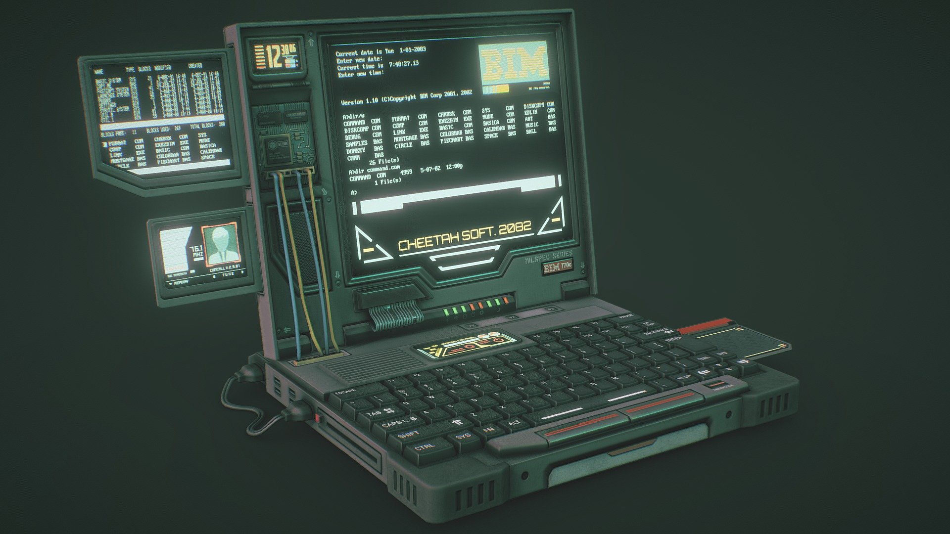 A lowpoly, cyberpunk-like laptop, created as a commission. 
In all honesty, it's just a Thinkpad with extra screens.

Comes with extra files - high quality, .png textures in 3 sets, all 2048x2048 and the model in .fbx format 3d model