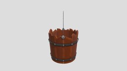 Simple Wooden Bucket bucket, landscape, garden, brown, outdoor, stylised, farm, pale, handpaintedtexture, countryside, asset, game, lowpoly, wood, textured, simple