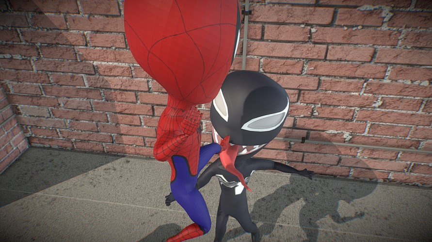 Escena Spiderman vs Venom version Chibi 3d model