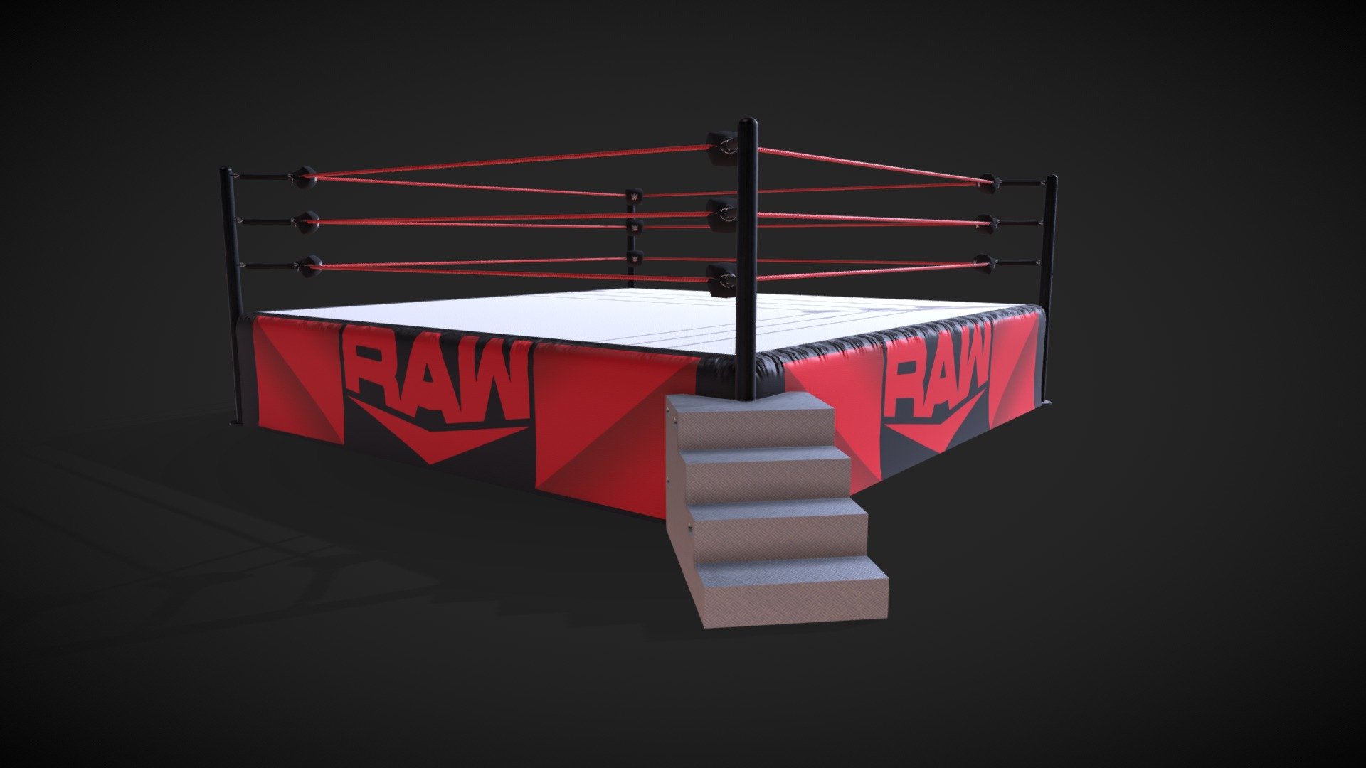 Here is a 3d mocel of a WWE wrestling ring. it is game ready and to scale. the model and textures are PBR (4K) It is easy to reskin the ring with your own logos as the UV layout is simole 3d model