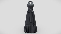 Female Long Skirt Wrap Top Outfit Black neck, white, , fashion, girls, top, bottom, long, clothes, with, skirt, summer, dress, realistic, real, beautiful, belt, womens, elegant, outfit, wear, formal, wrap, evening, crop, halter, ruffles, waist, ensemble, pbr, low, poly, female, black, sash, ruffled