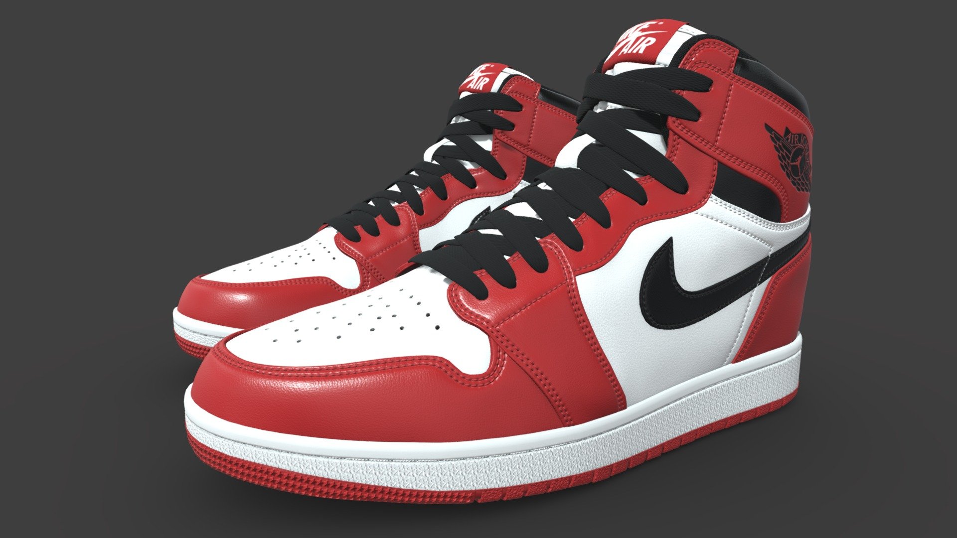 Jordan 1 Retro Red PBR created with real world scale. . all textures and materials created with high quality to provide you beautiful render with 4K texture resolution - Jordan 1 high Retro Chicago PBR - Buy Royalty Free 3D model by aimadbro 3d model