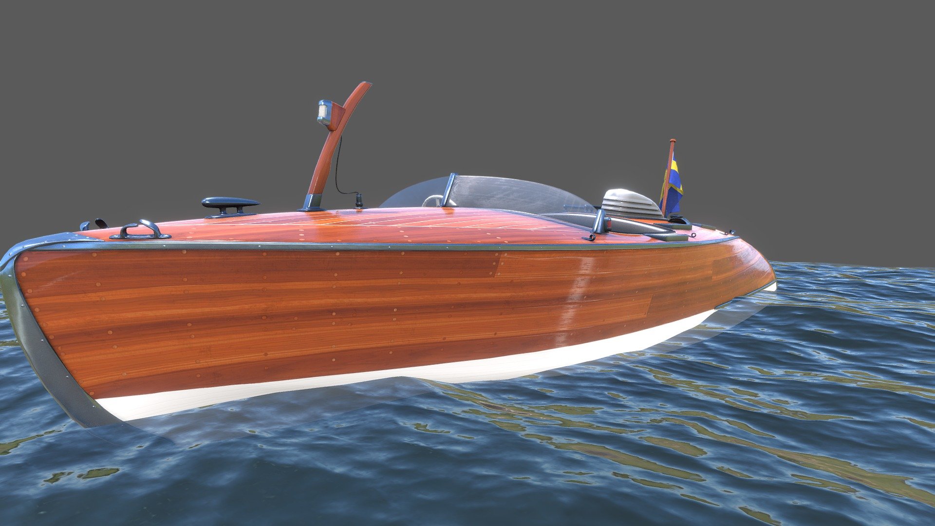 A motorboat owned by the king of Sweden.

Modeled in 3ds max
Textures in substance painter - Mary Ann Motorboat - Buy Royalty Free 3D model by hymer 3d model