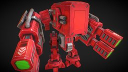 Low Poly Mech red, mech, droid, mecha, armoured, weapon, weapons, sci-fi, robot, red209
