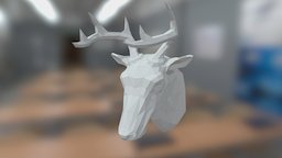 low poly Deer head deer, papercraft, head, trophy, low, poly, interior, wall