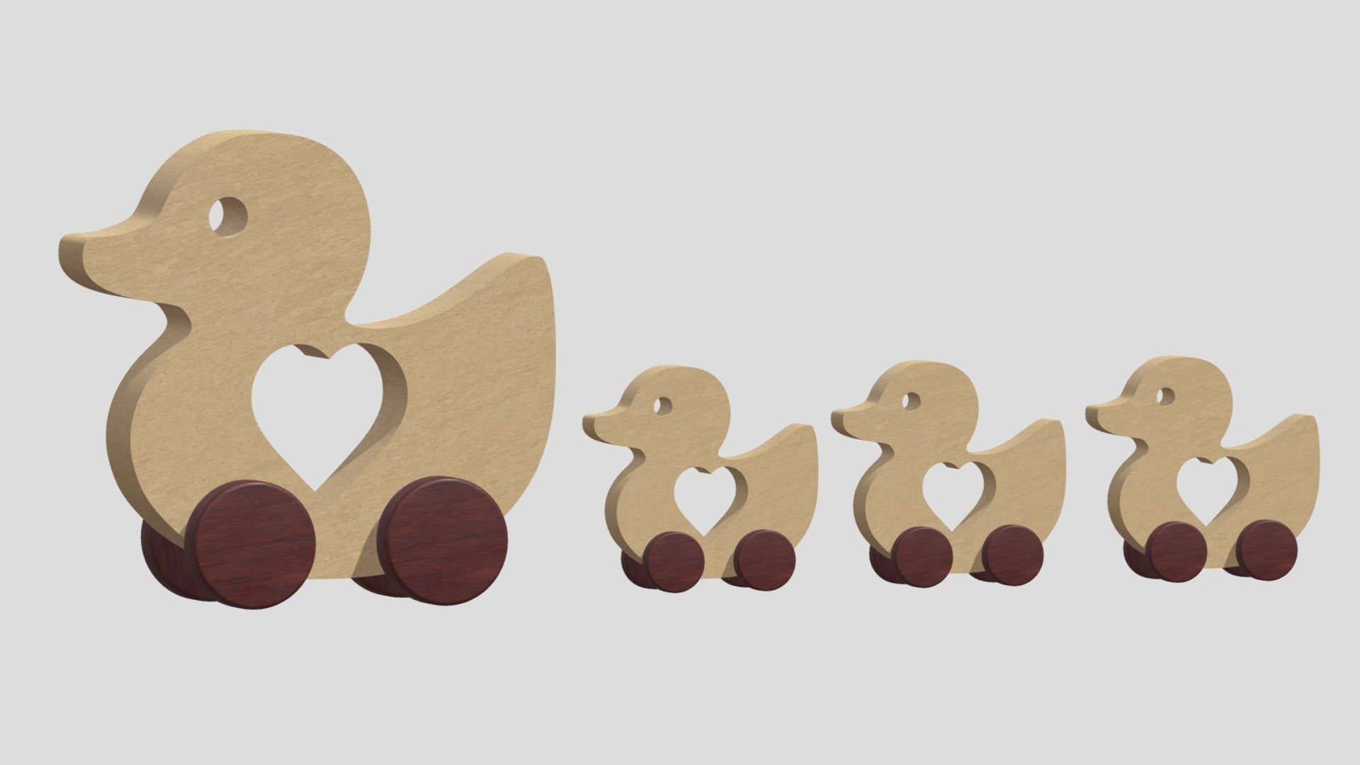 -Wooden Toy Duck.

-This product contains 12 objects.

-Vert: 4.011 poly: 3,763

-Objects and materials have the correct names.

-Real World Scale.

-This product was created in Blender 2.935.

-Formats: blend, fbx, obj, c4d, dae, abc, stl, u4d glb, unity.

-We hope you enjoy this model.

-Thank you 3d model