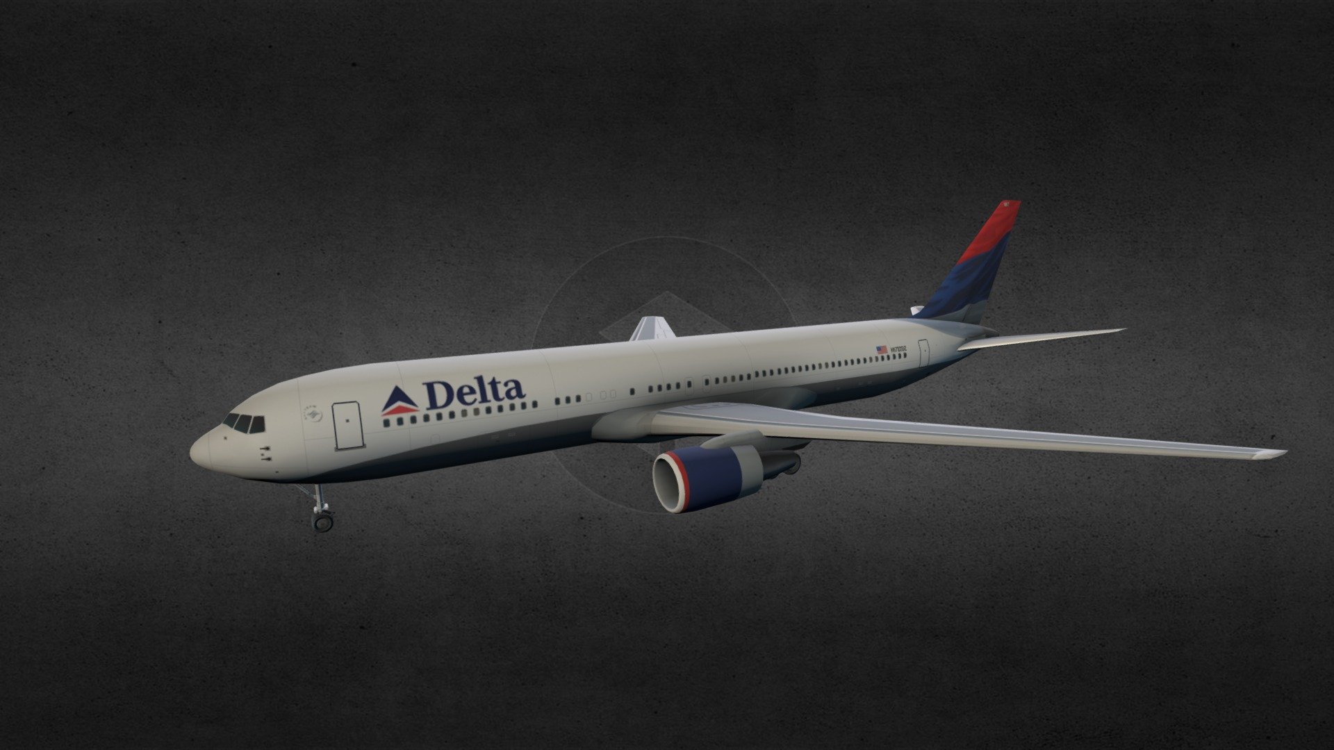 This digital model is based on the 767-300 aircraft with a &ldquo;Delta Airlines