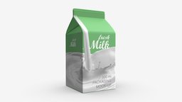 Milk Packaging Box 500 ml Mockup drink, food, empty, packaging, template, paper, mockup, beverage, milk, box, juice, package, branding, blank, prod, 500ml, 3d, pbr, design, container