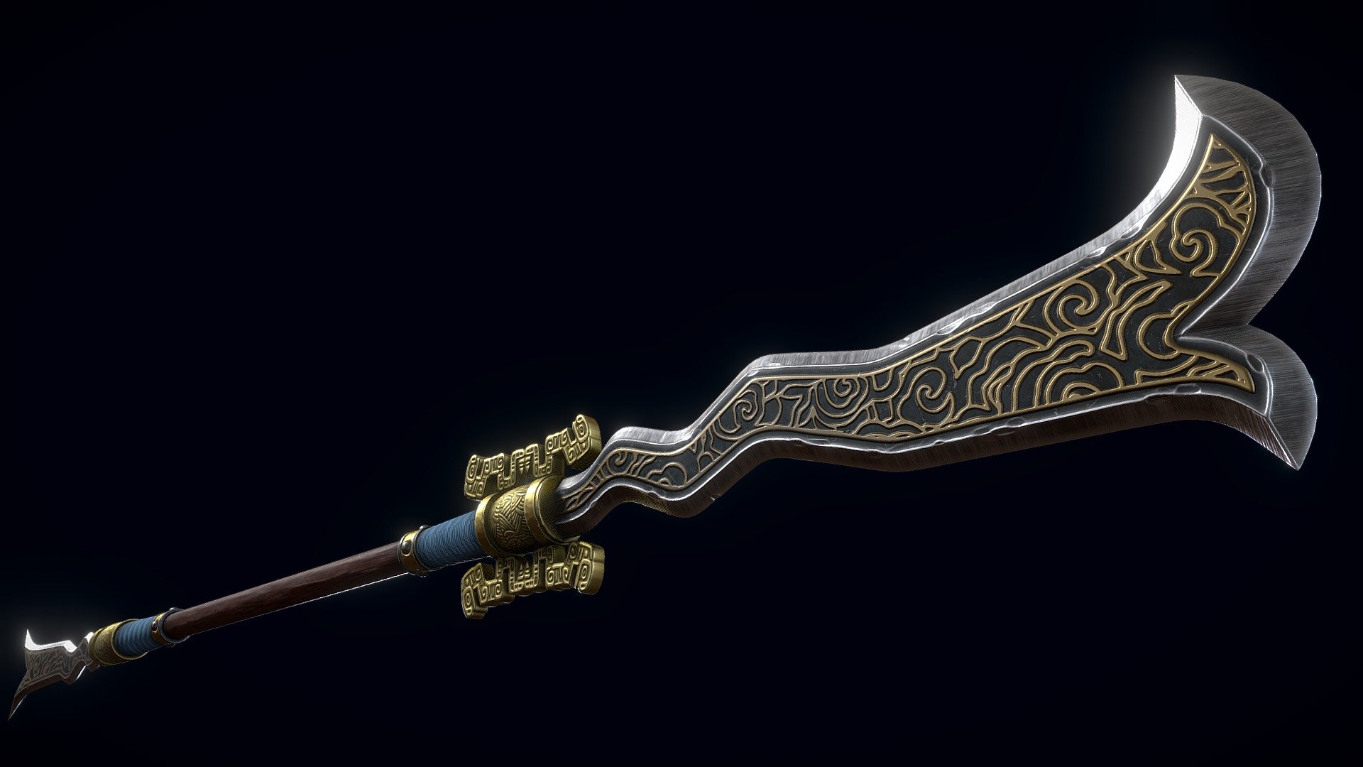 Low-poly 3D model of a Double-Edged Serpent Spear doesn't contain any n-gons and has optimal topology.. This model has one set of 2K textures, - Double-Edged Serpent Spear - Buy Royalty Free 3D model by CGnewbie 3d model