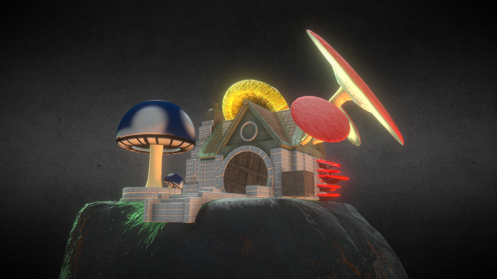 Mushroom House Island - Download Free 3D model by IzzitofGrizzit 3d model