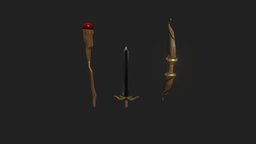 Weapons item set bow, portfolio, wand, fantasyweapon, weapon, sword