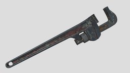 Pipe Wrench pipe, tools, old, low_poly