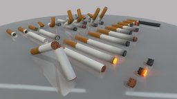 Modular Cigarettes (High-Poly) ash, high-poly, glow, smoke, tobacco, cigarettes, 3dhaupt, modular, blender-281, lungenbroetchen