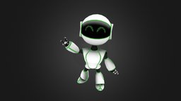 Robot green, mechanic, cute, white, glow, electro, cartoon, low, poly, robot