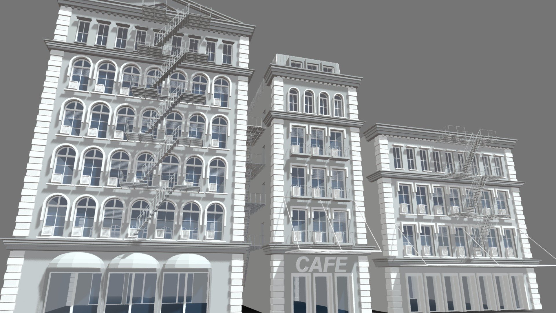 Detailed 3d model of 3 Tenement buildings.
Fully uvunwrapped and ready to render 3d model