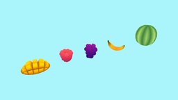 Fruits 🥭🍇🍌🍉 banana, raspberry, fruits, watermelon, mango, grape, gradient, blender, animated, noai