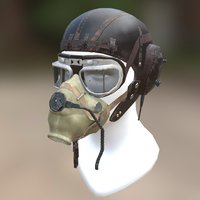 PBR Old leather pilot helmet
