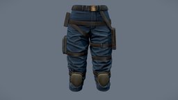Female Futuristic Tactical  Cargo Pants mechanic, army, knee, pants, with, straps, rider, combat, cargo, delivery, tactical, belt, pockets, utility, pads, girl, pbr, low, poly, military, sci-fi, futuristic, female, blue