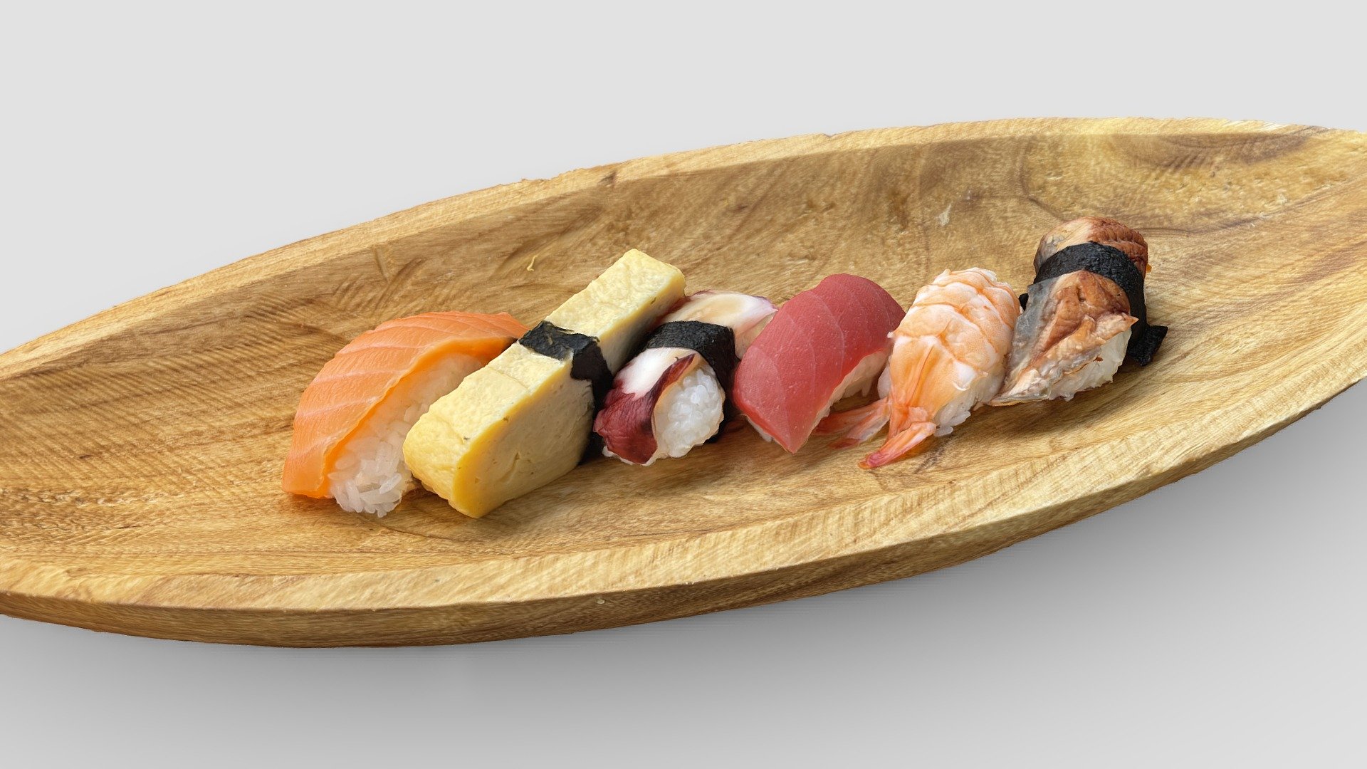Sushi Boat with salmon nigiri, tuna nigiri, shrimp nigiri, tamago nigiri, unagi nigiri, tako nigiri.

more info:


View my Metaverse/AR/VR recipes on. Zoltanfood
Support me on. Patreon
Find me on. Opensea
 - Sushi Boat Nigiri - 3D model by Zoltanfood 3d model