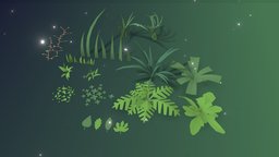Lowpoly forest plants and leaves