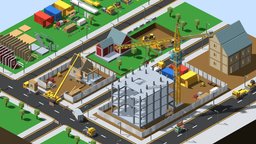 Voxel Construction Pack (85 Items) trees, tower, bulldozer, lights, truck, pallet, van, trailer, block, blocks, parts, concrete, forklift, pack, containers, crawler, wheelbarrow, mixer, map, crane, flatbed, construction-site, tipper, edited, hotdog-fastfood-sausage-bread, vehicle, chair, voxel, house, wood, container, construction, magicavoxel, wall