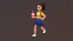 Low-poly 3d cartoon Girl with ice cream.