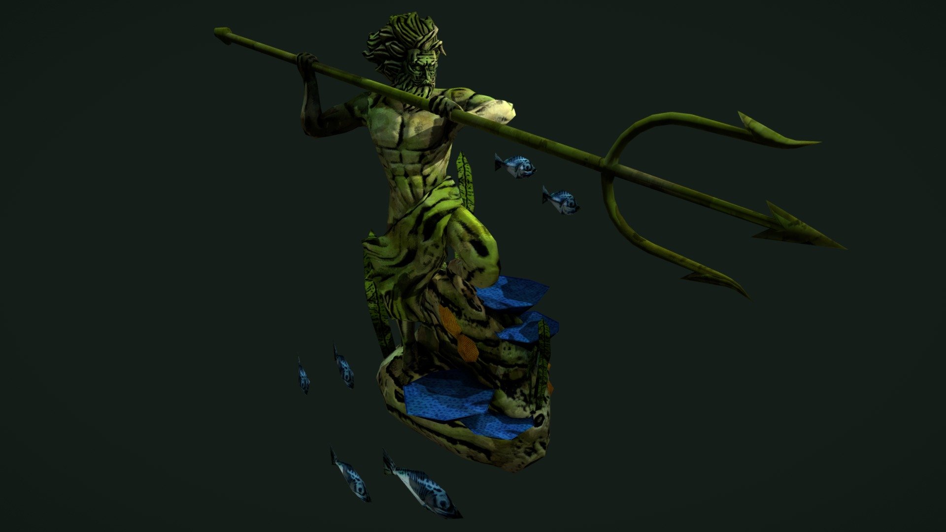 Statue of Neptune (or Poseidon) underwater 3d model
