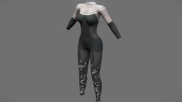 Female Futuristic Sci-fi Bodysuit body, suit, fashion, girls, clothes, transparent, realistic, real, womens, glowing, wear, bodysuit, pbr, low, poly, sci-fi, futuristic, female, black, gartier