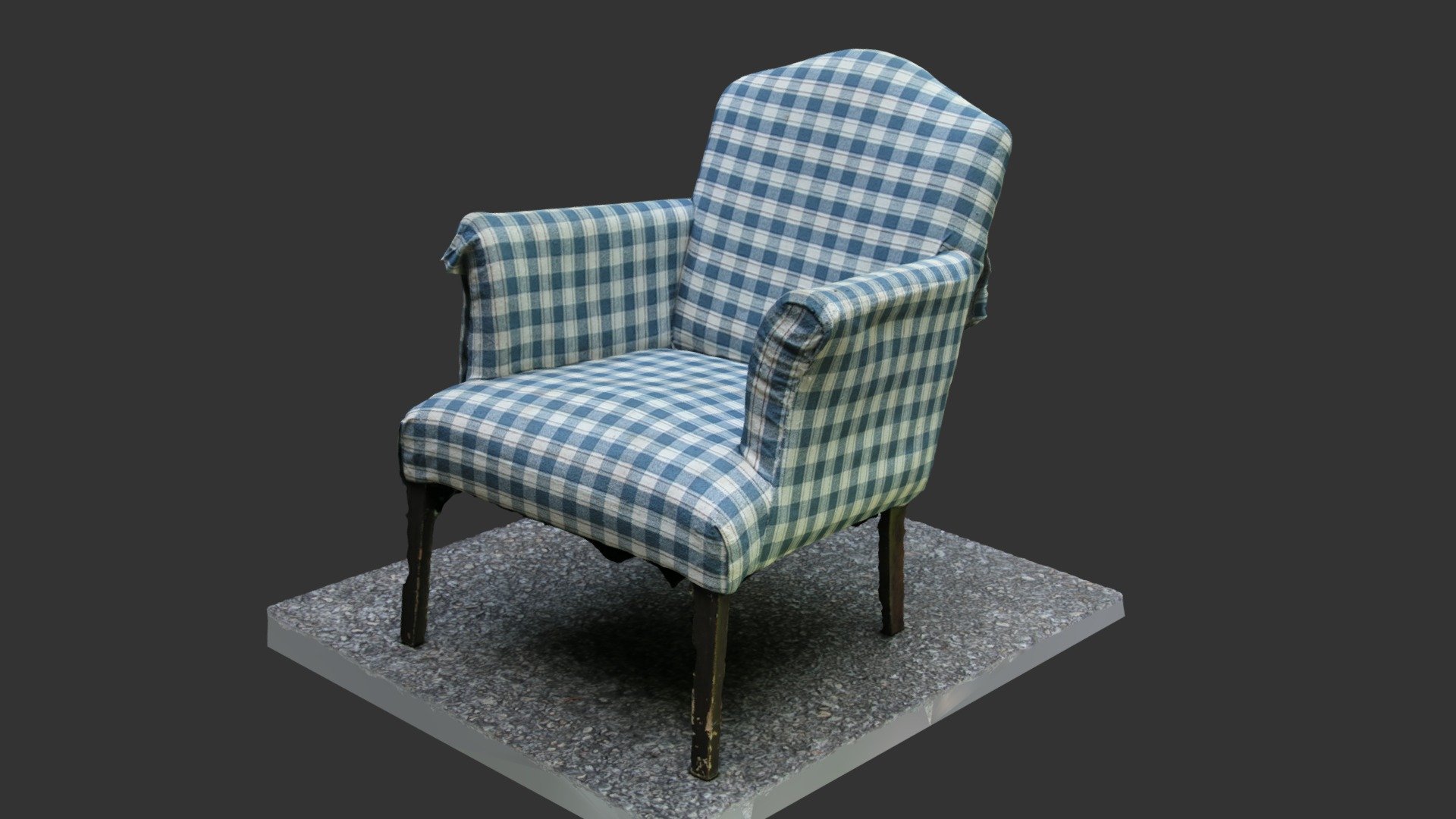 Raw scan of an old and tired-looking blue chair, probably dates back to the 1940's or something 3d model