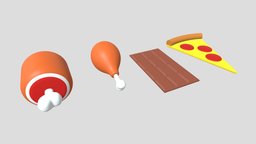 Cartoon Food Ham Chicken Leg Pizza Chocolate food, cute, pig, ham, bone, meat, pie, chicken, leg, meal, chocolate, fastfood, pizza, lunch, beef, miscellaneous, slice, cartoon, lowpoly, low, poly, stylized