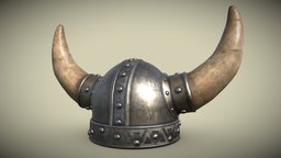 Stylized metal helmet of a knight PBR game ready horns, animals, prop, fashion, with, horn, metal, models, anim, various, substancepainter, substance, character, cartoon, game, art, helmet, animal, monster