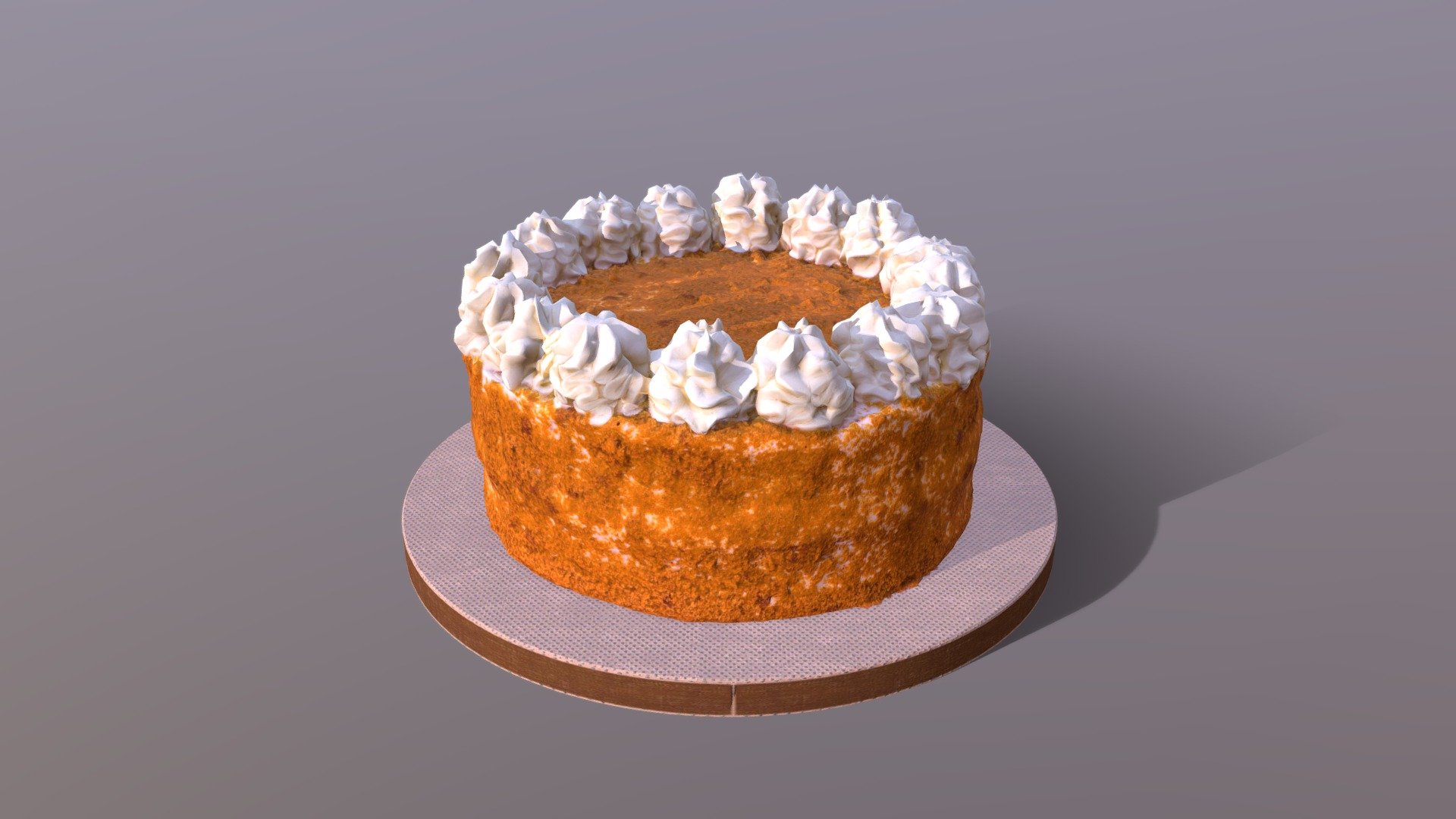This premium Caramel Crumbled Cake model was created using photogrammetry which is made by CAKESBURG Premium Cake Shop in the UK. You can purchase real cake from this link: https://cakesburg.co.uk/products/red-velvet-buttercream-cake?_pos=2&amp;_sid=a9ff9af21&amp;_ss=r

Textures 4096*4096px PBR photoscan-based materials Base Color, Normal, Roughness, Specular)Published by 3ds Max

Click here for the the cut &amp; slice version.

Click here for a slice of cake model 3d model