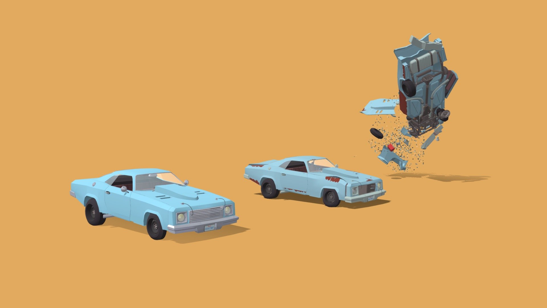 Three variations of abstract tunned car from 70s - New - Bitter - Wrecked - HW 7 XYZ anxietybot - Download Free 3D model by anxietybot 3d model
